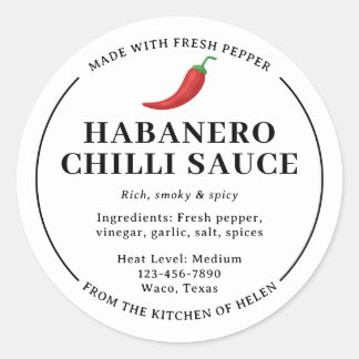 Wit zelfgemaakte Habanero chilisaus potlabel Ronde Sticker
