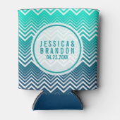 Wit zigzag Chevron Blauw-Groen Gradiënt Blikjeskoeler (Voorkant)