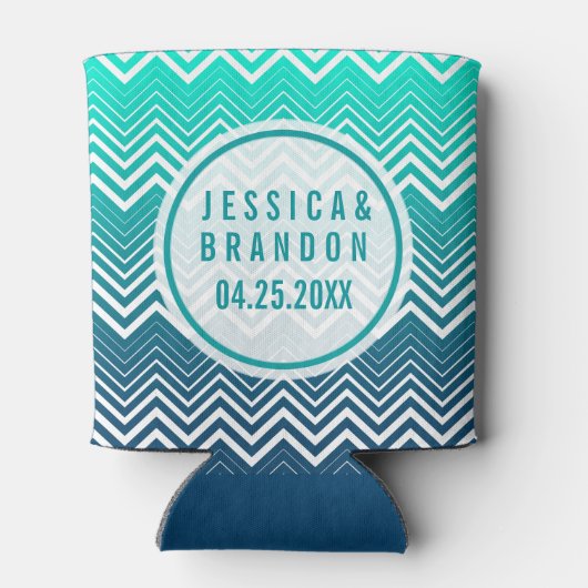 Wit zigzag Chevron Blauw-Groen Gradiënt Blikjeskoeler (Achterkant)