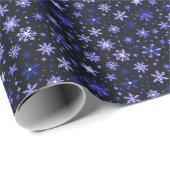 Wit Zilver Blauw Sneeuwvlokken Zwart Kerstmis Cadeaupapier (Rol Hoek)