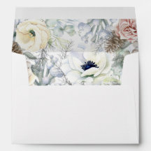Wit Zilver Bloemen Bruiloft Uitnodiging Envelop