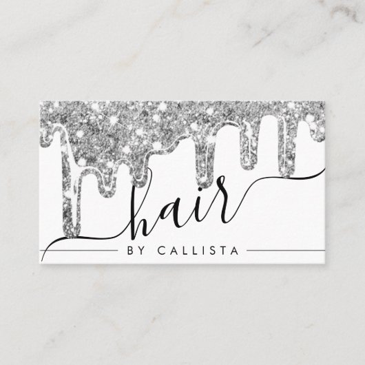 Wit Zilver Chunky Glitter Dikke Drips Haar Visitekaartje (Voorkant)