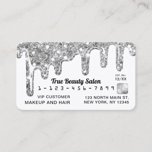 Wit Zilver Chunky Glitter Dikke Druppels Credit Visitekaartje (Voorkant)