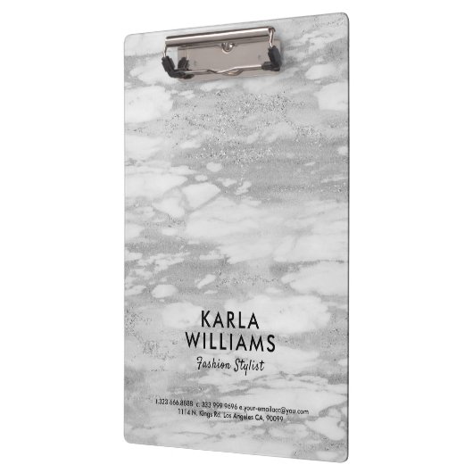 Wit Zilver Faux Marmer Klembord (Links)