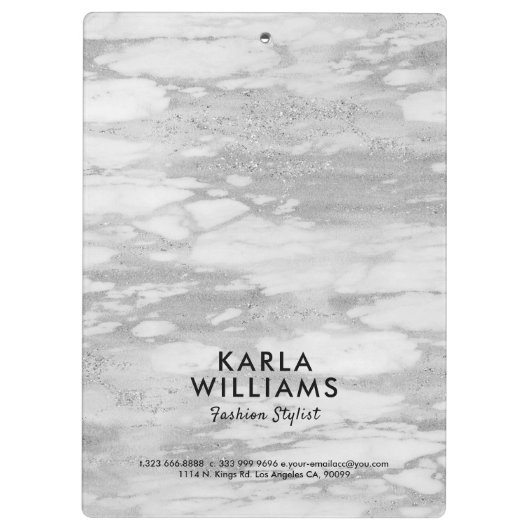 Wit Zilver Faux Marmer Klembord (Achterkant)