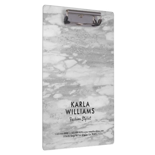 Wit Zilver Faux Marmer Klembord (Rechts)