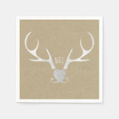 Wit Zilver gewei & Bruin Rustiek Huwelijk Servet (Voorkant)