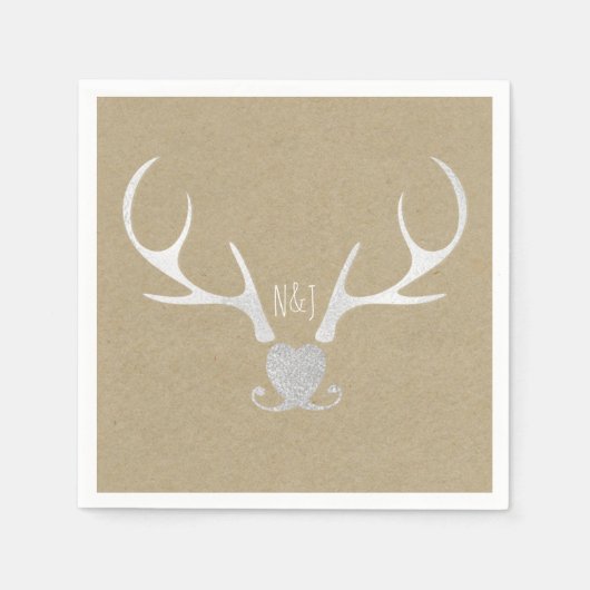 Wit Zilver gewei & Bruin Rustiek Huwelijk Servet (Voorkant)