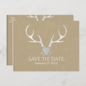 Wit Zilver gewei & wenkbrauwpapier Bewaar de datum Aankondigingskaart (Voorkant / Achterkant)