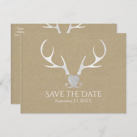 Wit Zilver gewei & wenkbrauwpapier Bewaar de datum Aankondigingskaart (Voorkant / Achterkant)