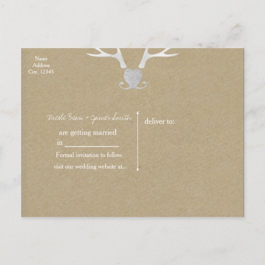 Wit Zilver gewei & wenkbrauwpapier Bewaar de datum Aankondigingskaart (Achterkant)