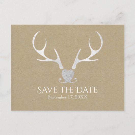 Wit Zilver gewei & wenkbrauwpapier Bewaar de datum Aankondigingskaart (Voorkant)