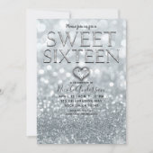 Wit Zilver Glitter Bokeh Glam Sweet 16 Party Kaart (Voorkant)