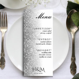 Wit & Zilver Glitter Diner Bruiloft Receptie Menu