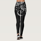 Wit Zilver Glitter Girly Swirls Design Leggings (Achterkant)