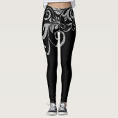 Wit Zilver Glitter Girly Swirls Design Leggings (Voorkant)