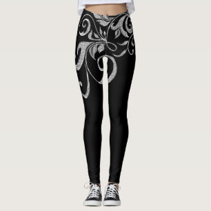 Wit Zilver Glitter Girly Swirls Design Leggings