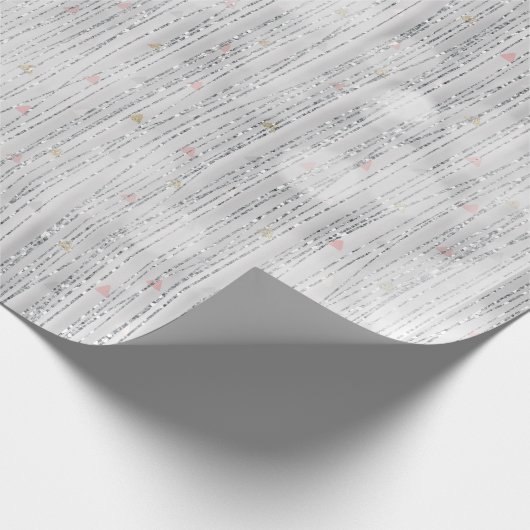 Wit Zilver Glittery Sparkle Roze Harten Cadeaupapier (Hoek)