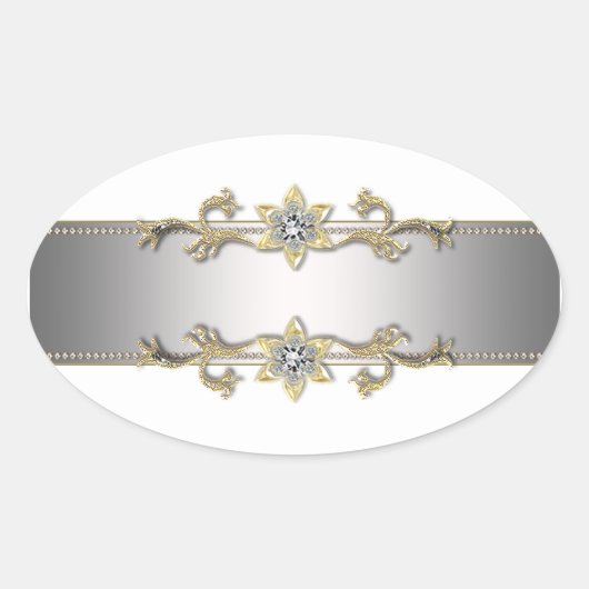 Wit Zilver Goud Jewel Elegant Envelope Seal Ovale Sticker (Voorkant)