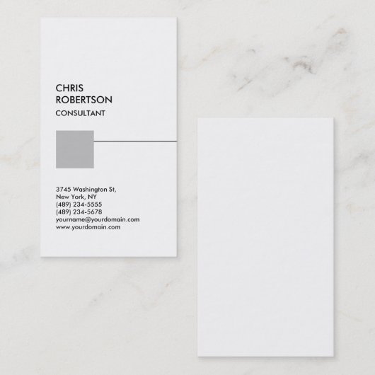 Wit Zilver Grijs Vierkant Verticaal Visitekaartje (Voorkant / Achterkant)