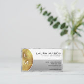 Wit Zilver met Monogram | Marmeren Rand Visitekaartje (Staand voorkant)