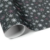 Wit Zilver Paarse Sneeuwvlokken Zwart Kerstmis Cadeaupapier (Rol Hoek)