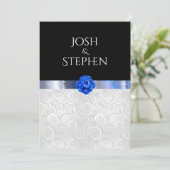 Wit Zilver Patroon Blauw Bloem Zijden Lint Kaart (Staand voorkant)