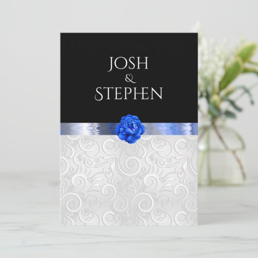 Wit Zilver Patroon Blauw Bloem Zijden Lint Kaart (Staand voorkant)