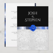 Wit Zilver Patroon Blauw Bloem Zijden Lint Kaart (Voorkant / Achterkant)