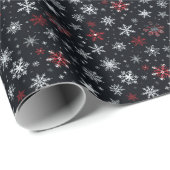 Wit Zilver Rood Sneeuwvlokken Zwart Kerstmis Cadeaupapier (Rol Hoek)