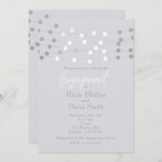 Wit Zilver String Lights Modern Chique Verloving Kaart (Voorkant / Achterkant)