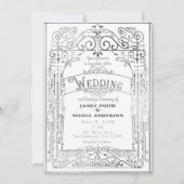 Wit & Zilver  Victoriaans Deco Bruiloft Kaart (Voorkant)