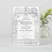 Wit & Zilver  Victoriaans Deco Bruiloft Kaart (Staand voorkant)