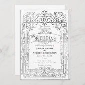 Wit & Zilver  Victoriaans Deco Bruiloft Kaart (Voorkant / Achterkant)