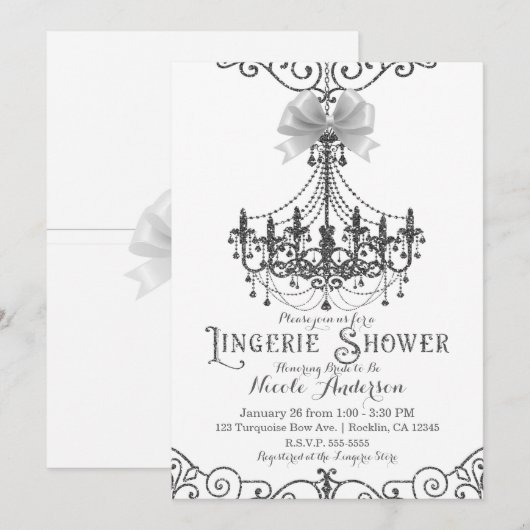 Wit & Zilver Witte Bow Chic Lingerie Douche Kaart (Voorkant / Achterkant)