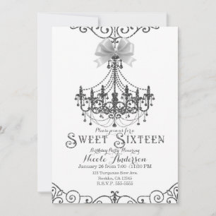 Wit & Zilver Witte Strik Chic Sweet 16 Zestien Kaart