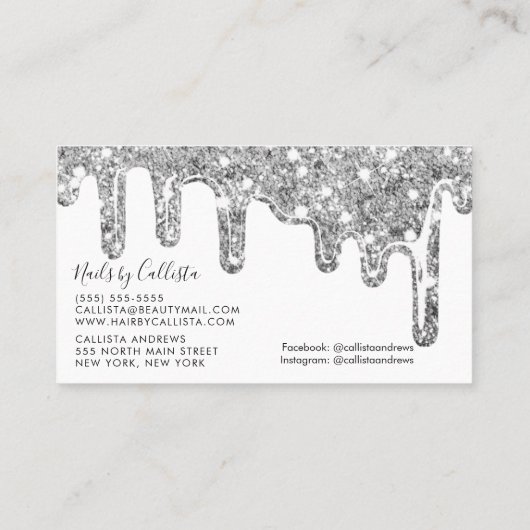 Wit Zilveren Chunky Glitter Dikke Druppels Nagels Visitekaartje (Achterkant)