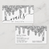 Wit Zilveren Chunky Glitter Dikke Druppels Nagels Visitekaartje (Voorkant / Achterkant)