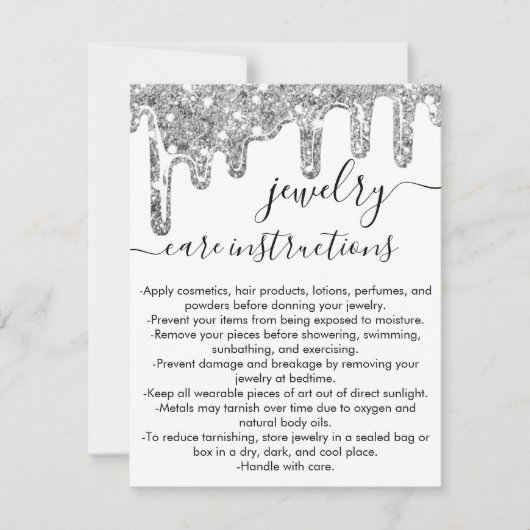 Wit Zilveren Chunky Glitter Drip Sieraden Care Kaa Notitiekaartje (Voorkant)