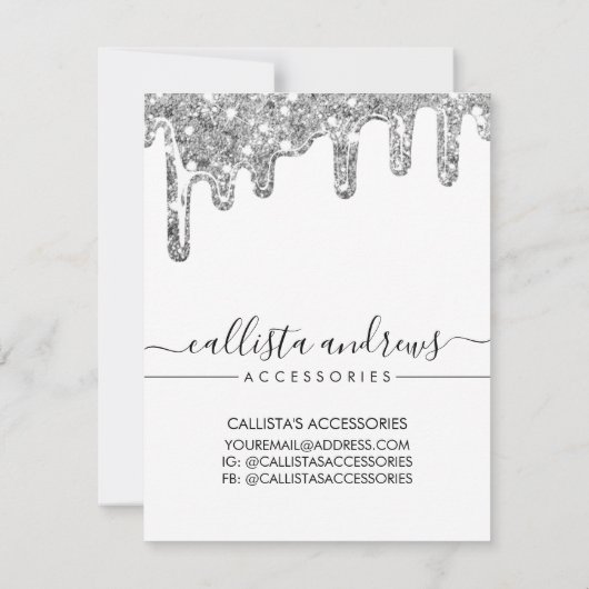 Wit Zilveren Chunky Glitter Drip Sieraden Care Kaa Notitiekaartje (Achterkant)