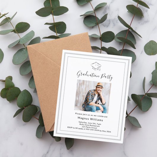 Wit zilveren foto Graduation Party uitnodiging