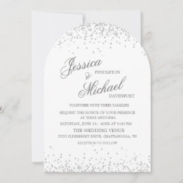 Wit Zilveren Glitter Elegante Script Arch Wedding Kaart
