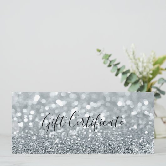 Wit Zilveren Glitter Glam Cadeaubon Kaart (Staand voorkant)