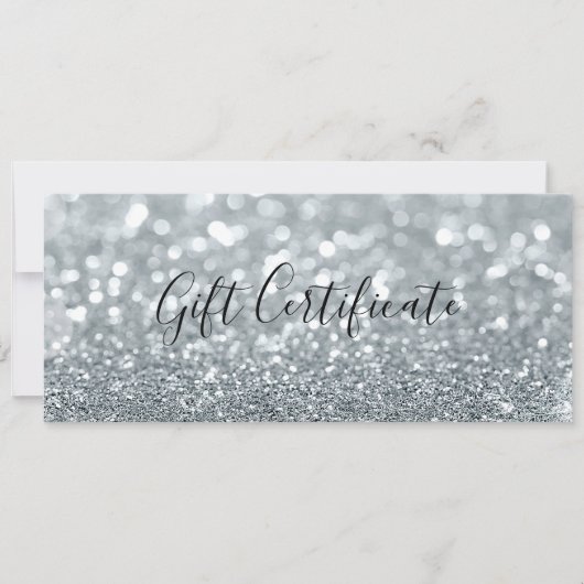 Wit Zilveren Glitter Glam Cadeaubon Kaart (Voorkant)