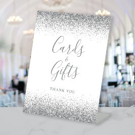 Wit Zilveren Glitter Trouwkaarten en Geschenken Reclamebord Met Voetstuk