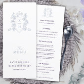 Wit zilveren paarse kroonkam monogram bruiloft menu