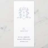 Wit zilveren paarse kroonkam monogram bruiloft menu (Voorkant)