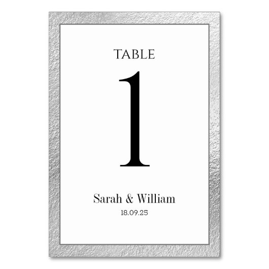Wit & Zilveren Rand Trouwtafel Nummer Kaart (Voorkant)