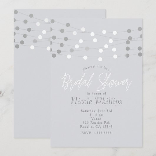 Wit Zilveren String Lights Modern Vrijgezellenfees Kaart (Voorkant / Achterkant)