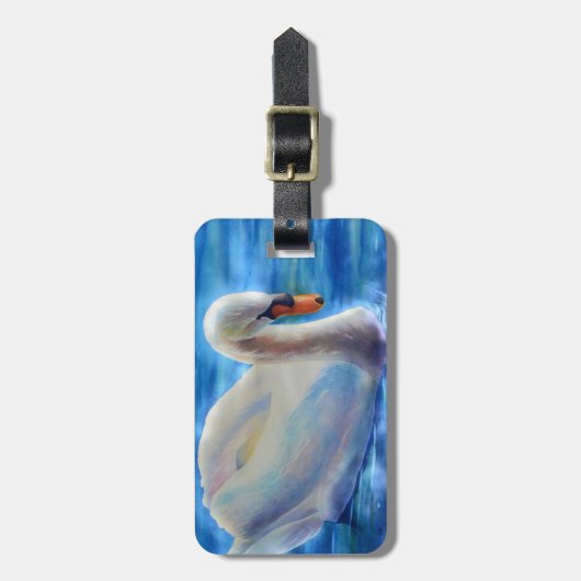 Wit-zwanenschilderij waterverf bagagelabel (Voorkant verticaal)